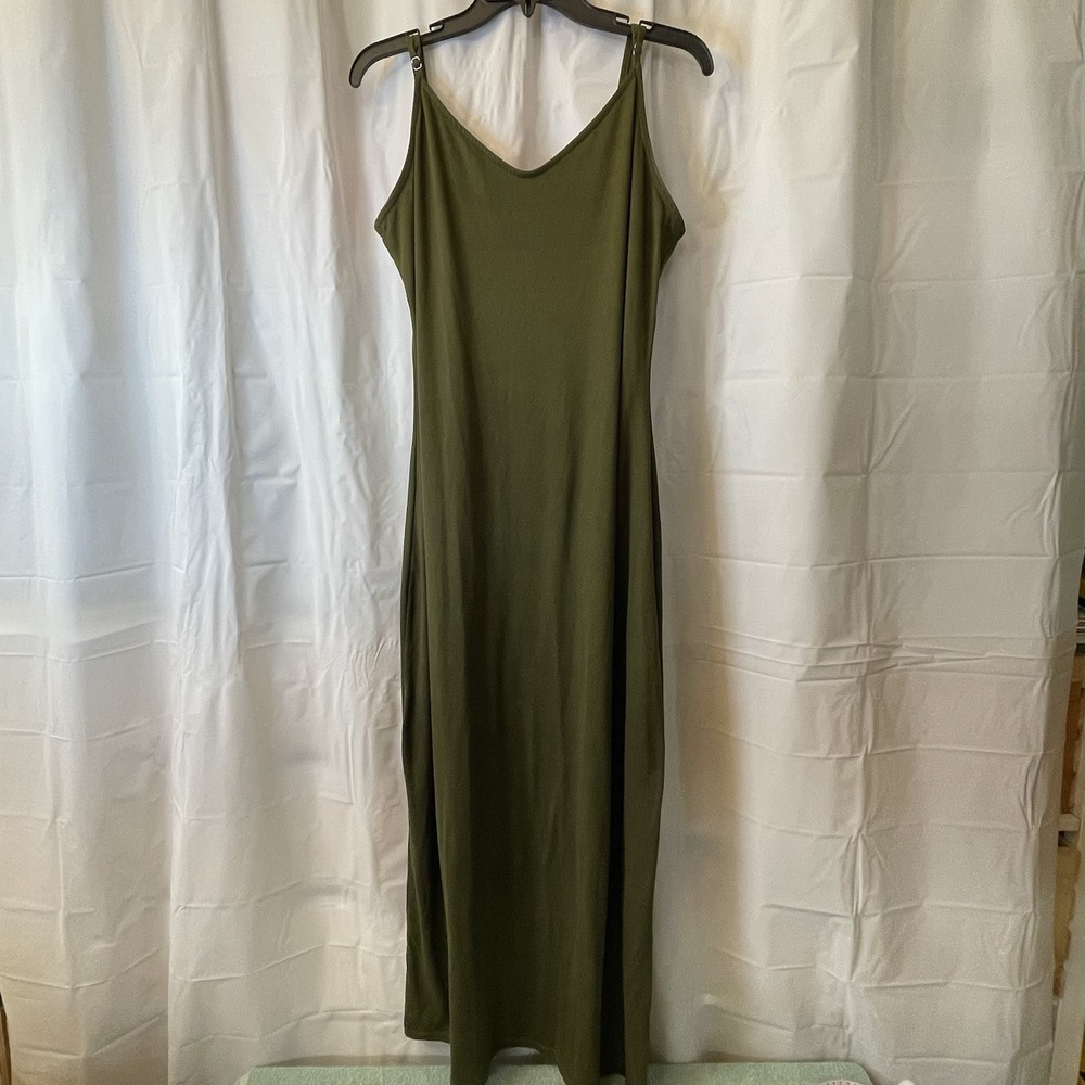Absolutely Love It Women Bodycon Maxi Spaghetti Strap Dress Sz 1XL Olive Green